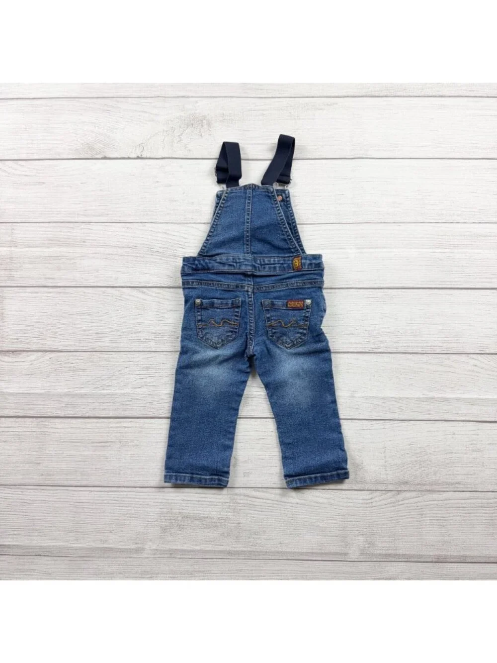 7 For All Mankind 7Fam Denim Overalls Adjustable Straps Distressed 9-12 Months - Picture 4 of 4